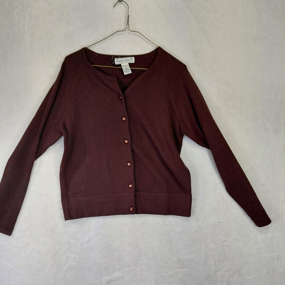Vintage Stephanie Andrews Brown 100% Wool Button Front Cardigan Sweater Medium